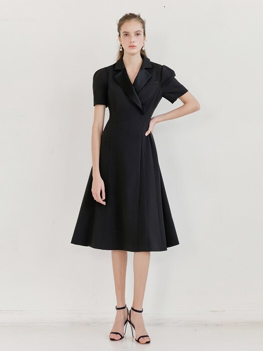 [미전시]MADELYN Double-breasted button blazer dress (Black)