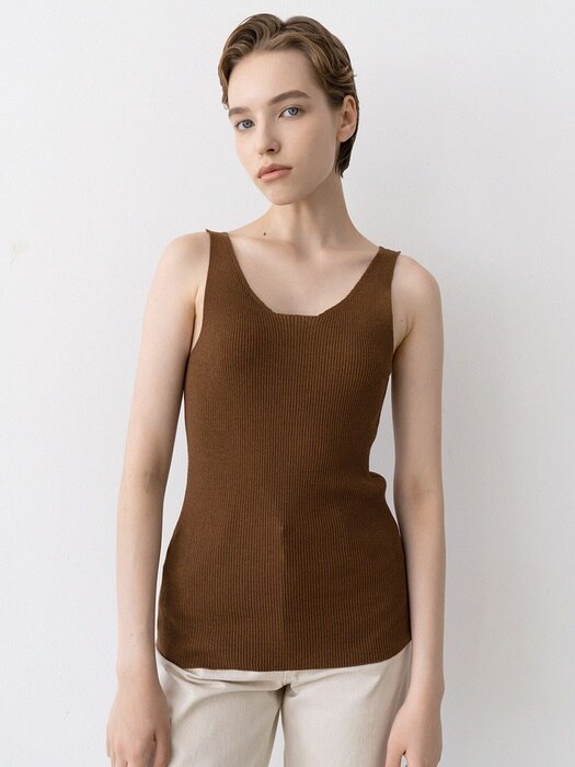 square sleeveless knit (brown)