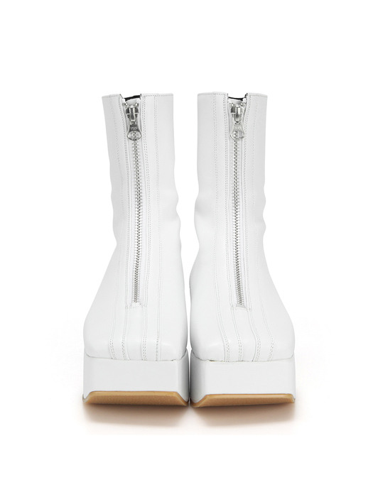 Squared toe zip front ankle boots | White