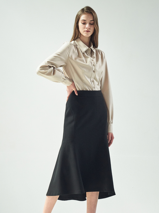 RUCHED-WAIST SHIRT_BEIGE