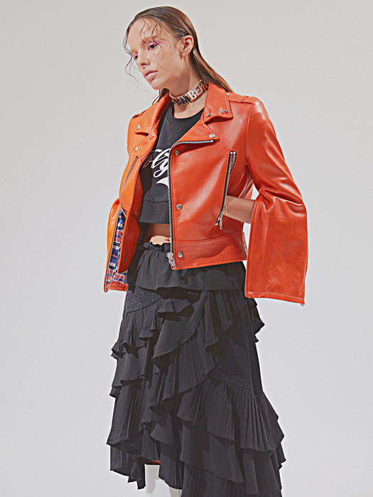 Zipper sleeves Lambskin Jacket_Orange