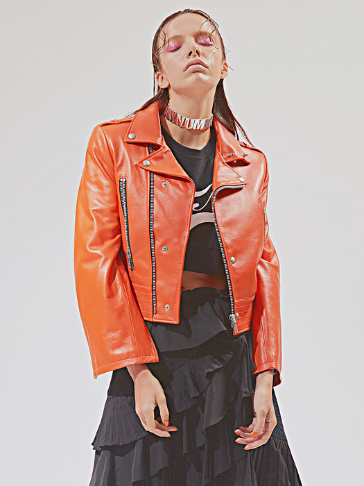 Zipper sleeves Lambskin Jacket_Orange