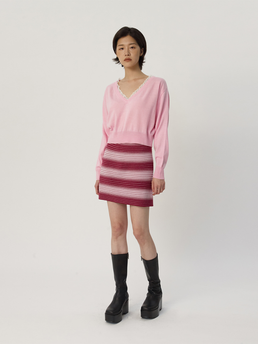 C STRIPE KNIT SKIRT_PINK