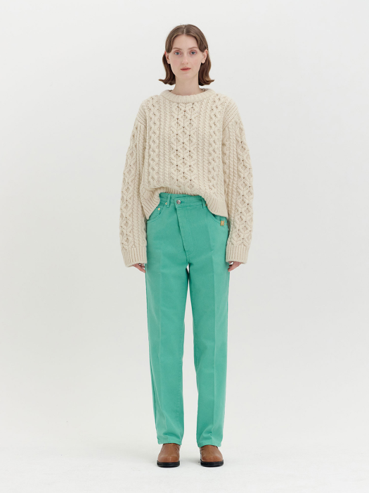 QENEVA Asymmetric Front Denim Pants - Sage Green