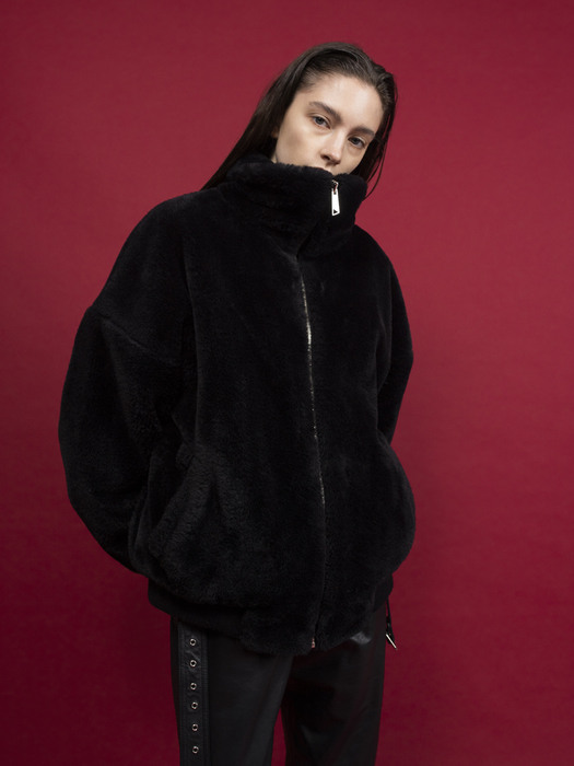 Clasic Fur zip up Jacket (Black)