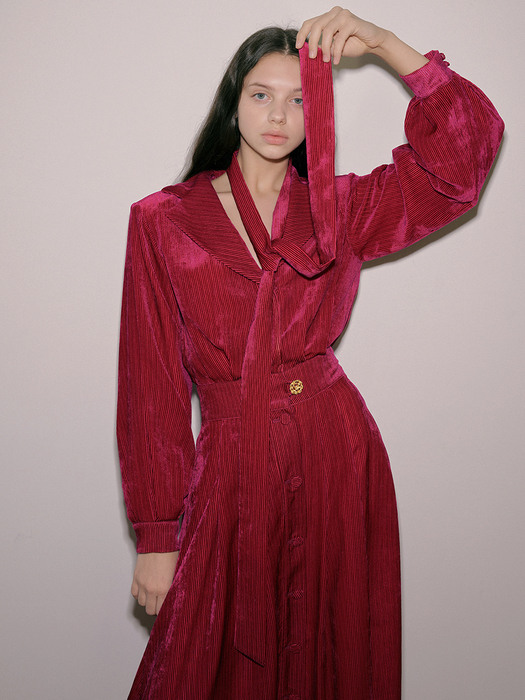 Corduroy velvet dress_magenta pink