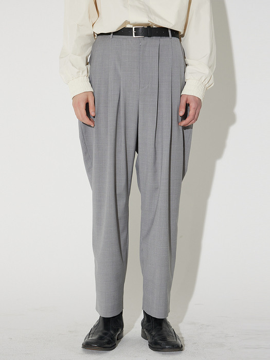 Three Tuck Loosefit Trousers(Italy wool)(Gray)