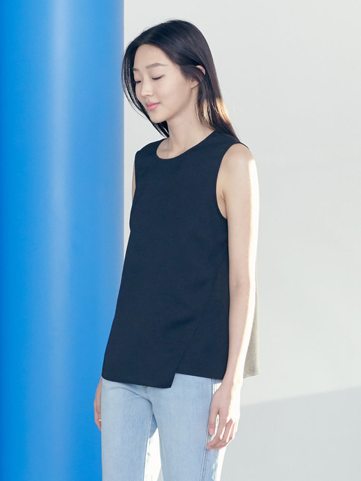 Back Button Sleeveless Top Blouse  Black (KE1360M025)