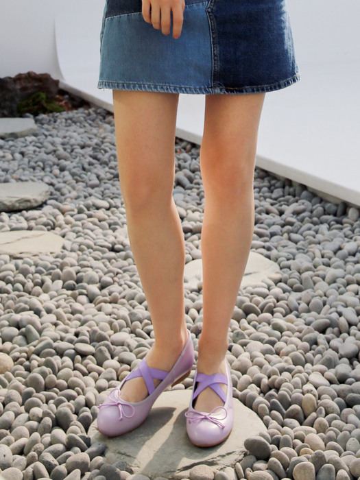 X Strap Ballerina Flat Shoes (Lilac)