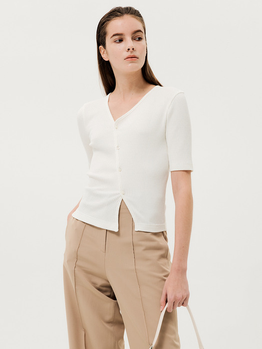 Unbalanced Button-up Top White