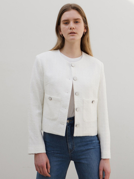 Classic Tweed Jacket (Ivory)