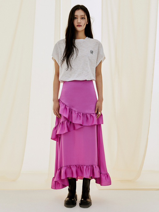 Tiered Shirring Maxi Skirt - Magenta