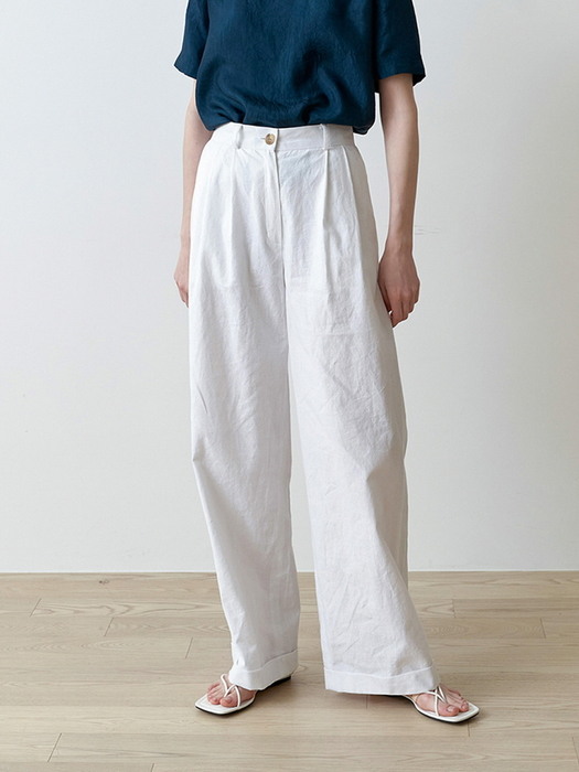 Linen cotton banding wide pants_WHITE