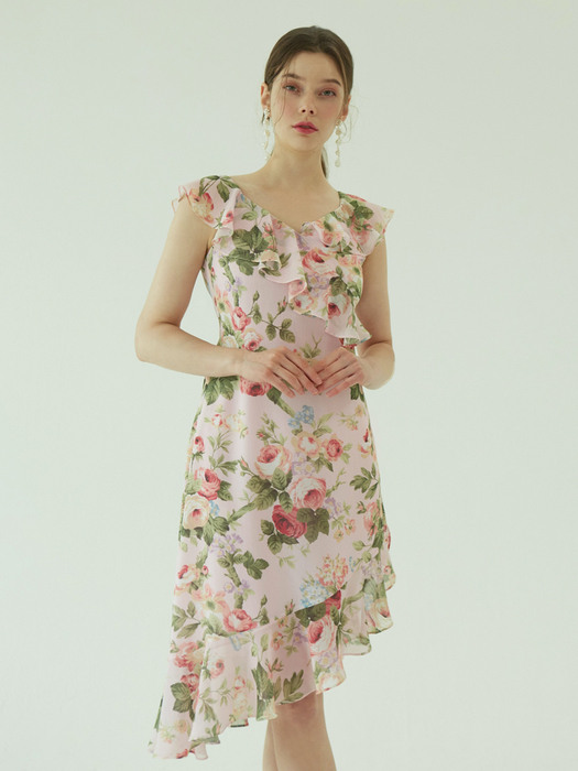 Rose garden summer ruffle dress (Light pink)