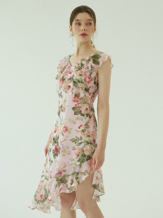 Rose garden summer ruffle dress (Light pink)