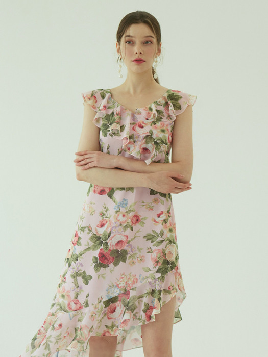 Rose garden summer ruffle dress (Light pink)