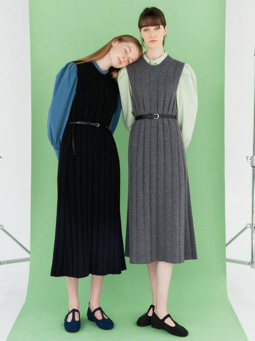 [N][SET]SARABONG Puffed long sleeve blouse (2colors) & SEOUL FOREST Knit maxi dress (2colors)