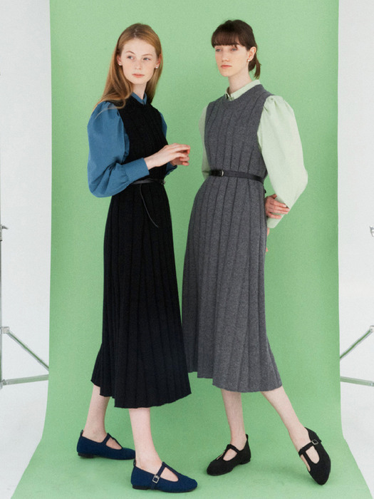 [N][SET]SARABONG Puffed long sleeve blouse (2colors) & SEOUL FOREST Knit maxi dress (2colors)