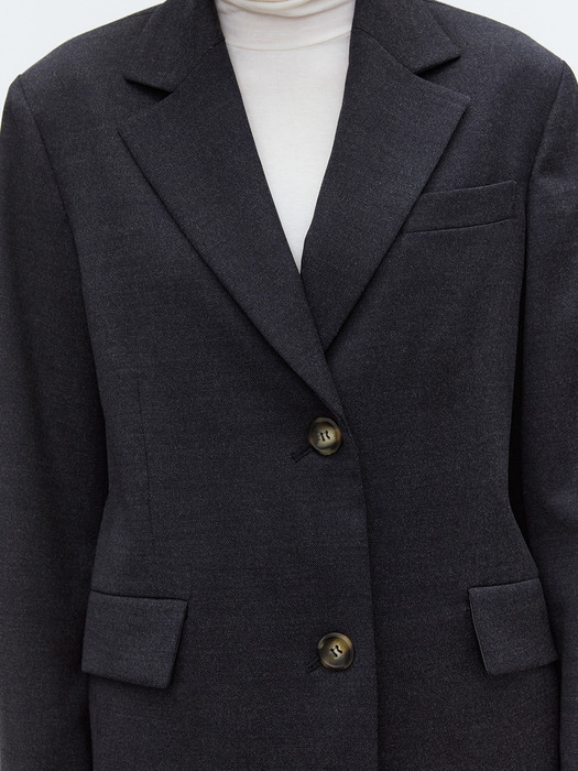 TOF WOOL TWO BUTTON BLAZER CHARCOAL (SOLID)