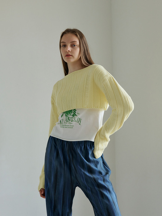 Distressed Cropped Sweater Yellow