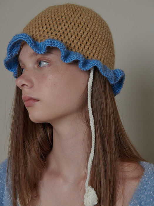 Handmade bucket hat_ Beige+blue