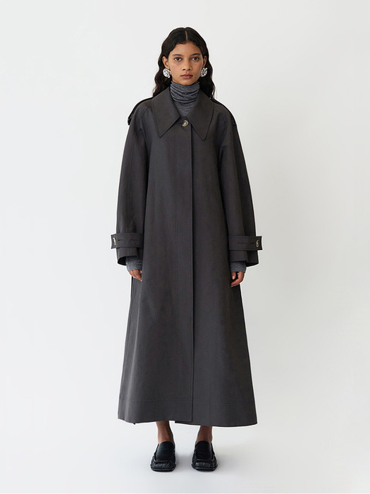 OVERSIZED COLLARED TRENCH COAT - CHARCOAL GREY