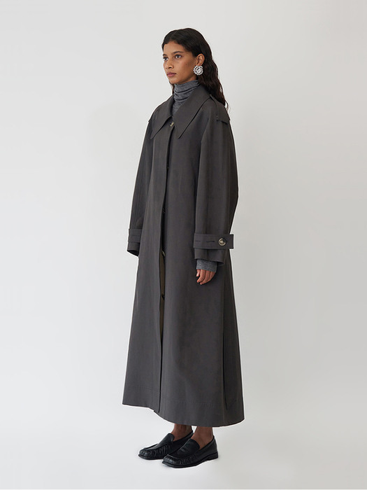 OVERSIZED COLLARED TRENCH COAT - CHARCOAL GREY
