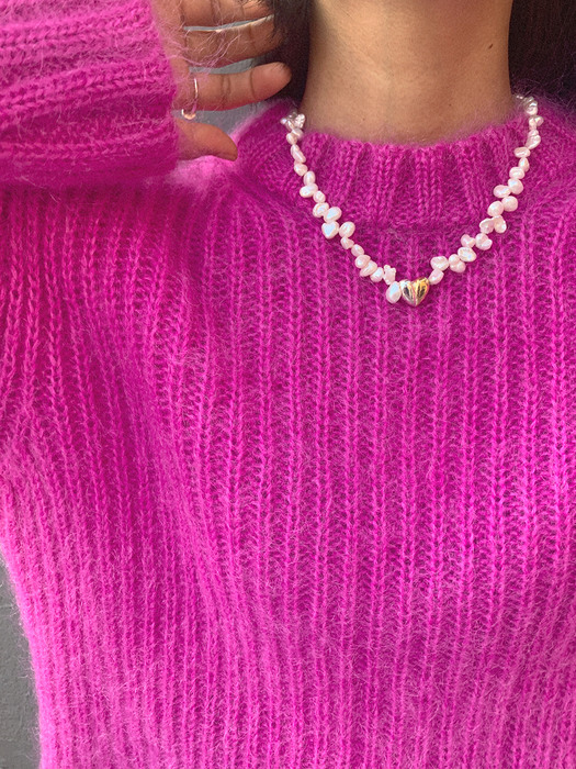 Volume heart pearl necklace