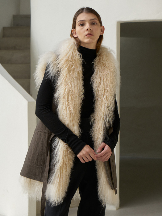 Reversible tibet lamb fur vest 리버시블 티벳 램 퍼 베스트 khaki