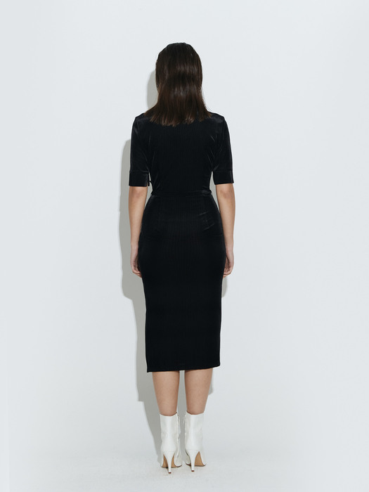 Front open velvet dress [Black]