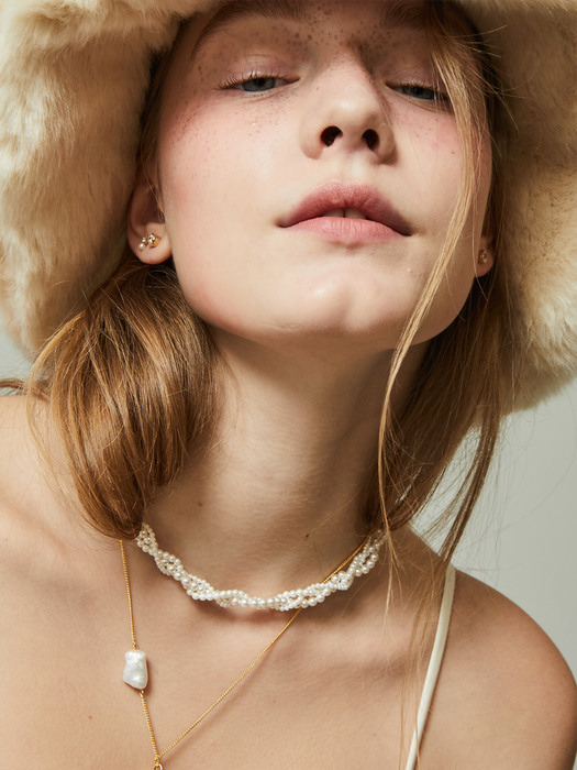 [SET]Classy Braid Pearl Necklace+Antique Conch Pearl Necklace_2color