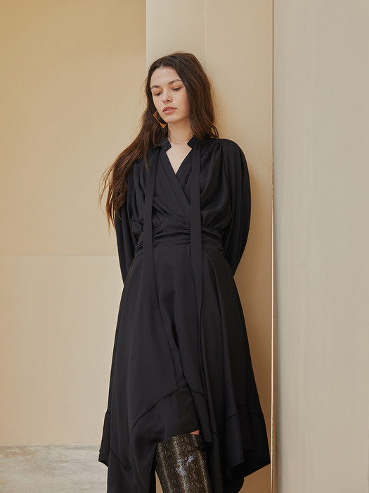 Wrap-effect Asymmetric Dress_Black
