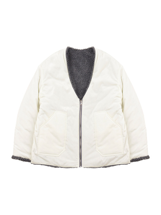 UNISEX Reversible Padded Cardigan Coat (Off White)