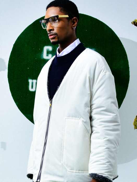 UNISEX Reversible Padded Cardigan Coat (Off White)