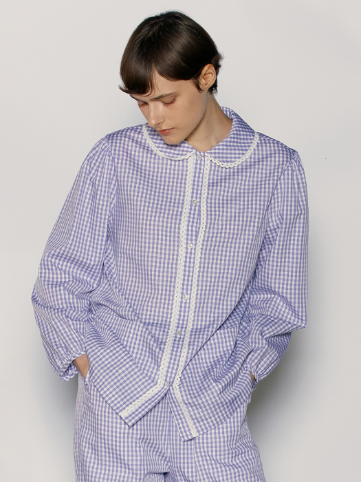 Lace Pajama Shirt_Lilac-Check