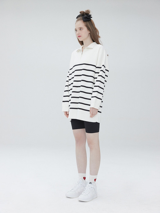 Stripe overfit zip up knit 004 Ivory