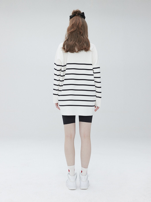 Stripe overfit zip up knit 004 Ivory