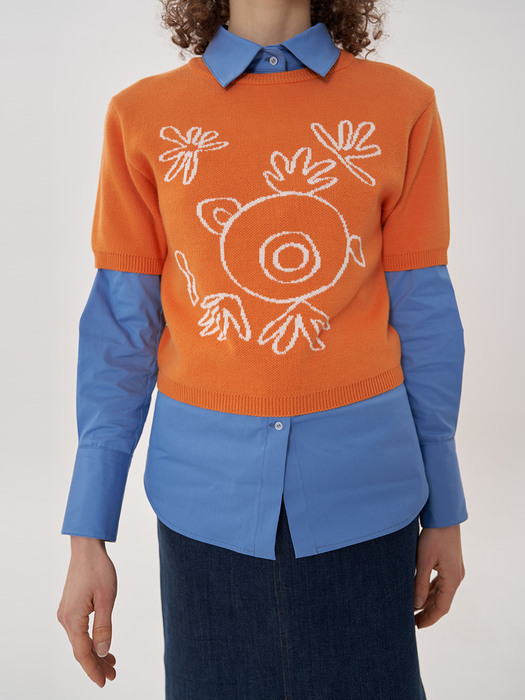 jacquard crop knit_orange