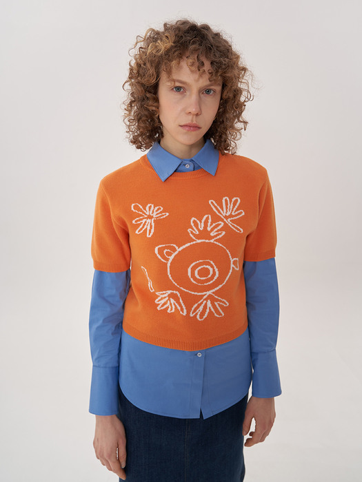 jacquard crop knit_orange