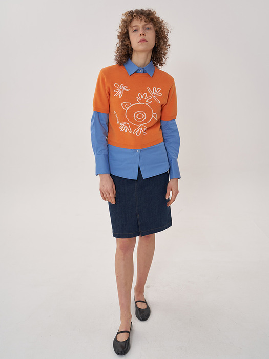 jacquard crop knit_orange