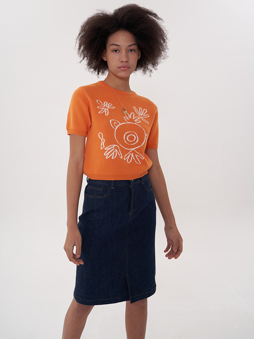 jacquard crop knit_orange