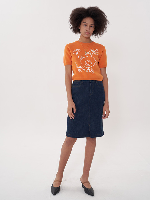 jacquard crop knit_orange