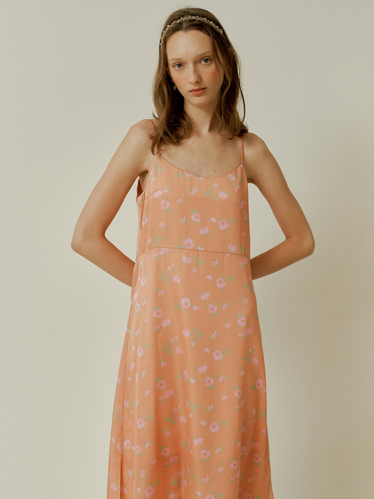 Fluffy flower slip dress (Orange)