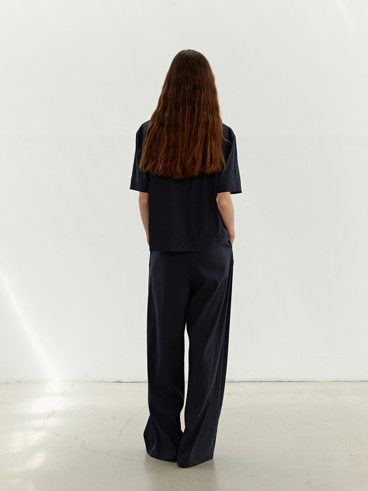 [SET] TWR POCKET BUTTON SHIRT+TWR LINEN TWO TUCK SEMI WIDE PANTS NAVY