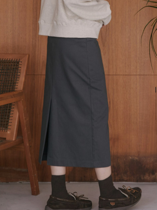 Tone long slit skirt (charcoal)