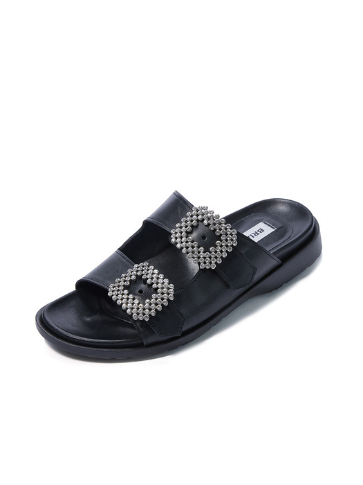 Square Crystal Slippers_Black