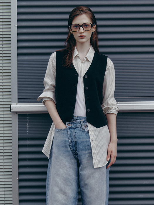 [Drama Signature] Cropped Button-Down Vest_2color