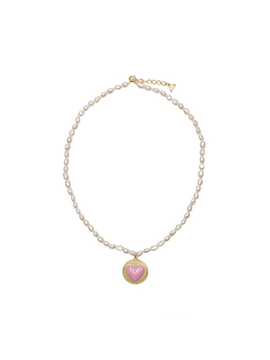 HEART AND PEARL DATING NECKLACE / HRT024-PINK
