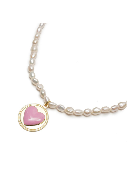 HEART AND PEARL DATING NECKLACE / HRT024-PINK