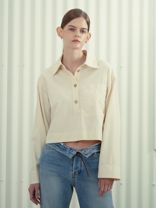 Wide Sleeve Cropped Blouse _Cream